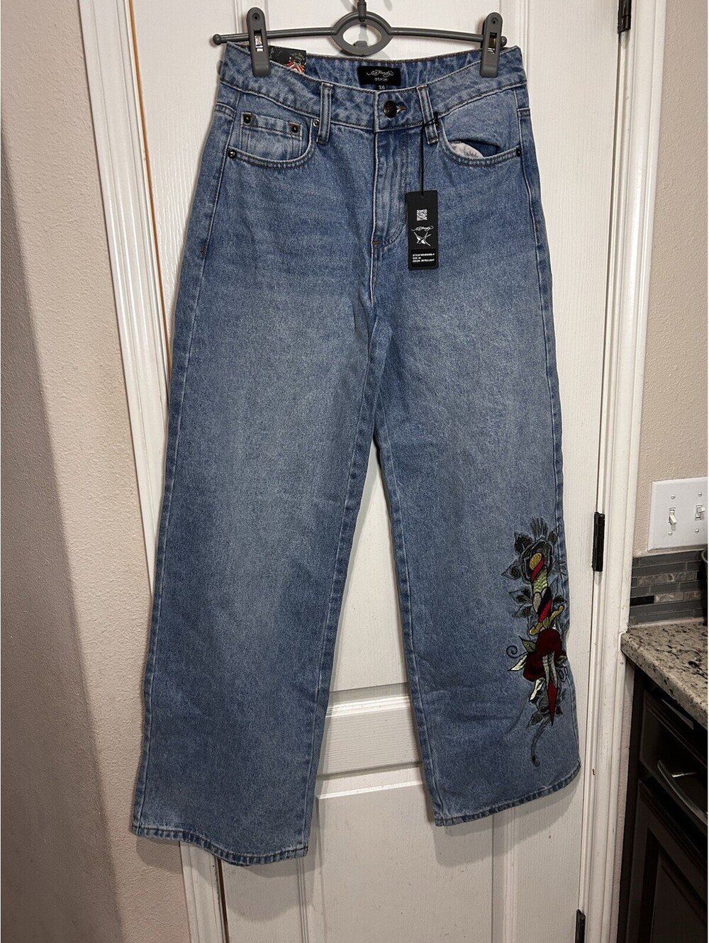 Ed Hardy Dagger Heart Retro Light Loose For Jeans NWT size 26 Y2K Grunge